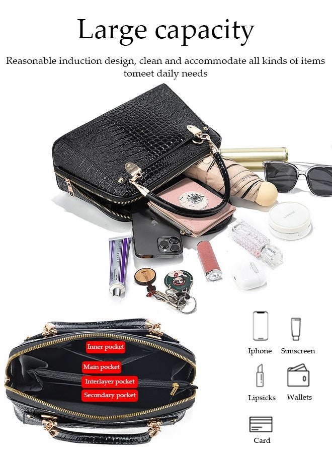 DUNISO Women's Shoulder Bag, Soft Leather Messenger Bag, Simple And Fashionable Handbag, Crocodile Pattern Tote Bag, Adjustable Shoulder Strap, Suitable For Commuting, Travel, Shopping, Storage And Organization  - Image 3