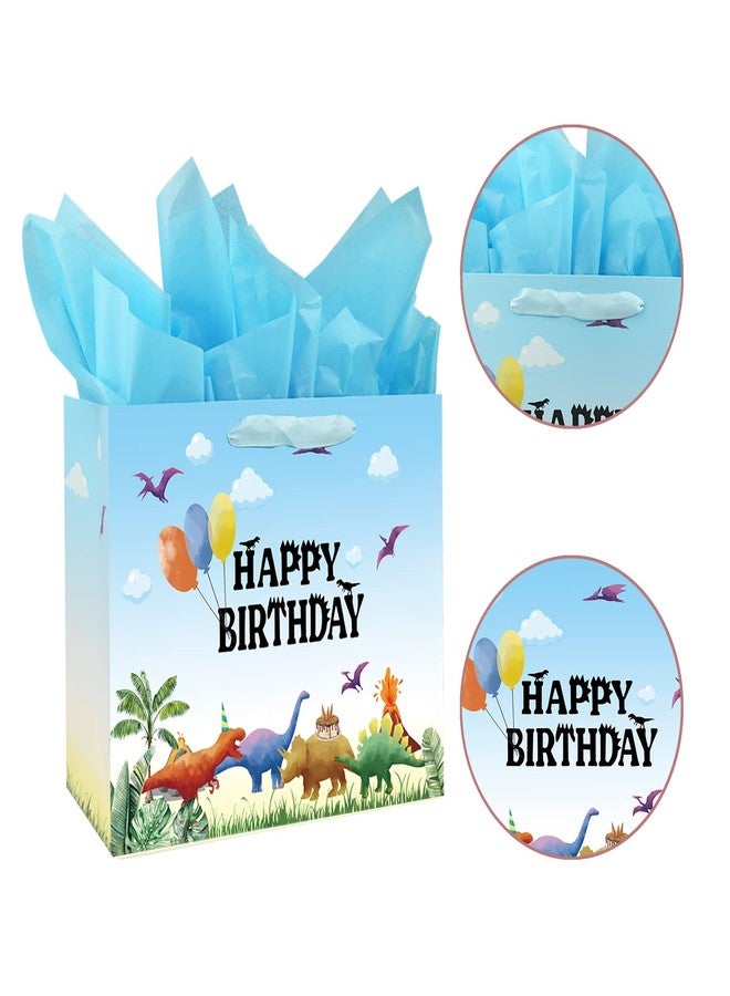 Laidans 13" Large Watercolor Dinosaur Birthday Gift Bag for Boy Kids with Card and Tissue Papers (13" Blue) - Image 3
