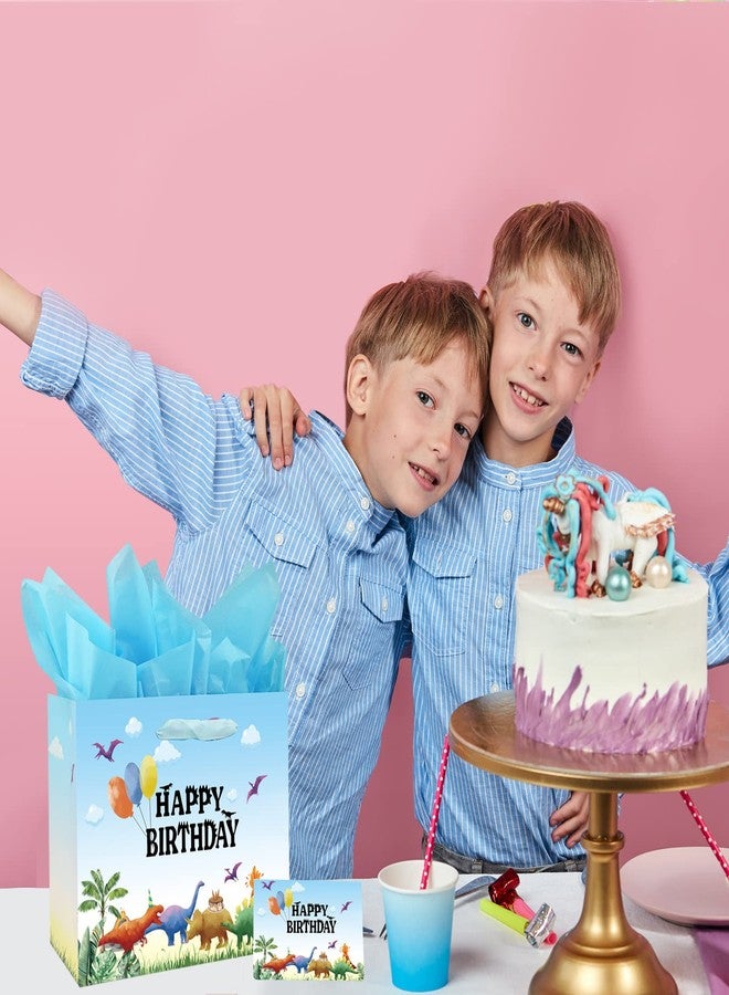 Laidans 13" Large Watercolor Dinosaur Birthday Gift Bag for Boy Kids with Card and Tissue Papers (13" Blue) - Image 5