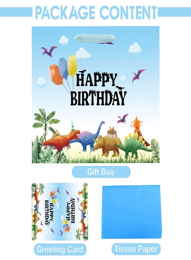 Laidans 13" Large Watercolor Dinosaur Birthday Gift Bag for Boy Kids with Card and Tissue Papers (13" Blue) - Image 4