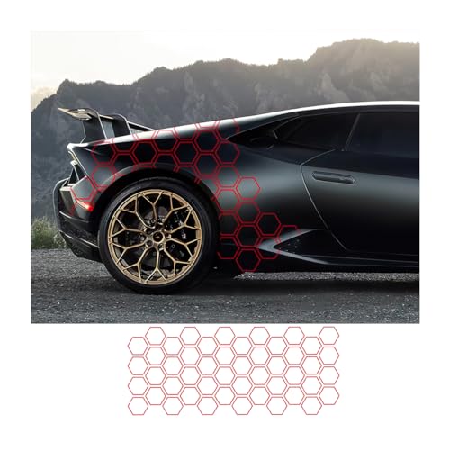 Bittwee Car Door Side Decals Automotive Body SelfAdhesive Wterproof DIY Hexagon Pattern Vinyl Door Side Graphics Stickers Decoration Accessories Universal for Vehicles SUV Trucks Red - Image 1