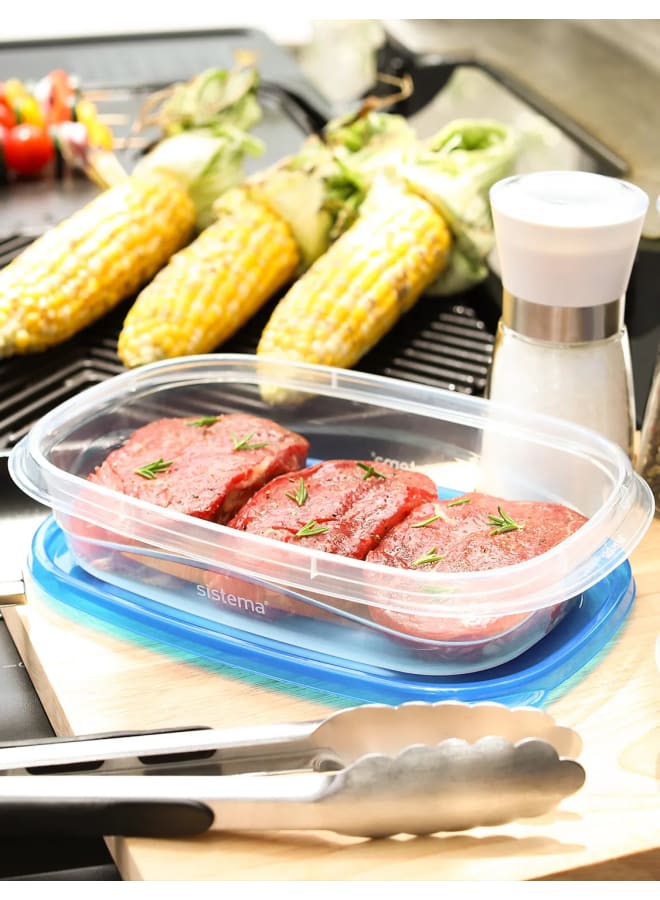 Sistema Food Storage Containers, Clear with Blue Lid, 950 ml