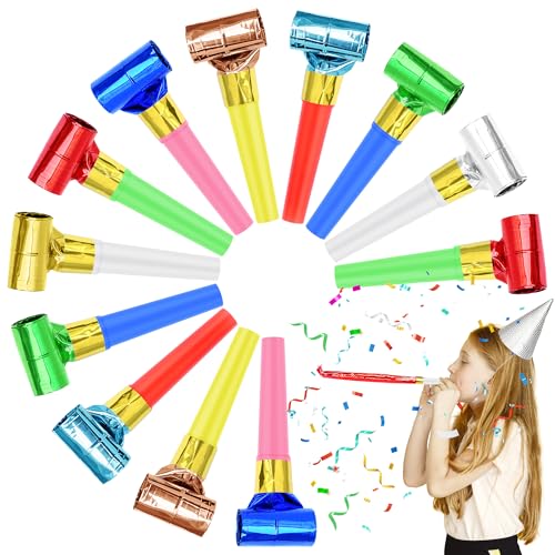 Twavang 12 Pcs Party Blower Colorful Blowouts Noisemakers Birthday Blowouts Whistles for Party FavorsColorful Metallic Roll - Image 1