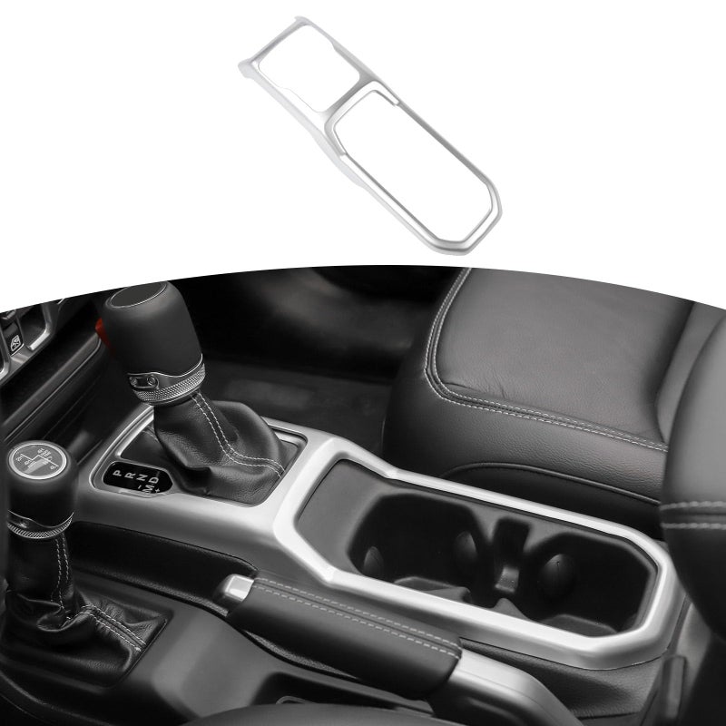 RTTCZ for Jeep JL Gear Shift Cup Holder Panel Trim Cover for Jeep Wrangler JL JLU 2018 up for Gladiator JT 2020 up Silver Interior Accessories