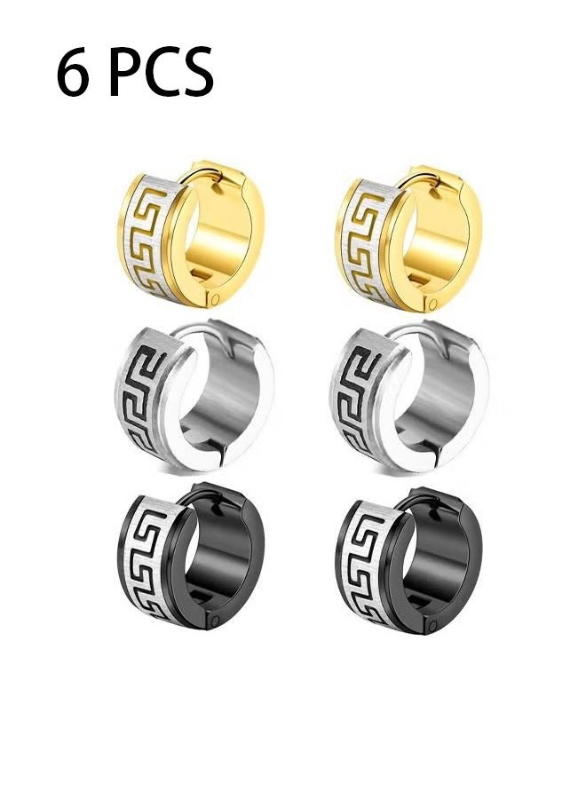 يا إلهي 6 PCS الفولاذ المقاوم للصدأ المقاوم المقاوم للصدأ أقراط ، رجال غير الصدأ ، غير الملحون ، أقراط قوية ودائمة بارد وعصري مناسبة لارتداء الفولاذ الذهبي والأسود في أي مناسبة - Image 1