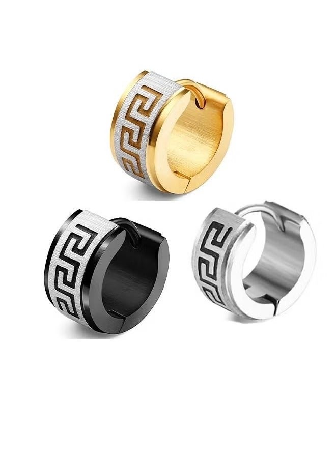 يا إلهي 6 PCS الفولاذ المقاوم للصدأ المقاوم المقاوم للصدأ أقراط ، رجال غير الصدأ ، غير الملحون ، أقراط قوية ودائمة بارد وعصري مناسبة لارتداء الفولاذ الذهبي والأسود في أي مناسبة - Image 2