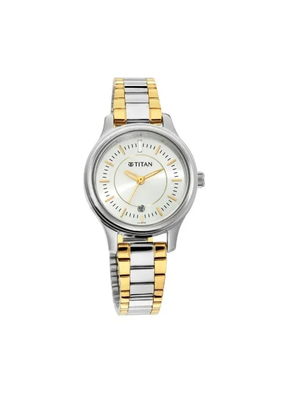 تيتان Titan Quartz Analog with Date Watch for Women With Silver Dial Two Toned Colour Metal Strap