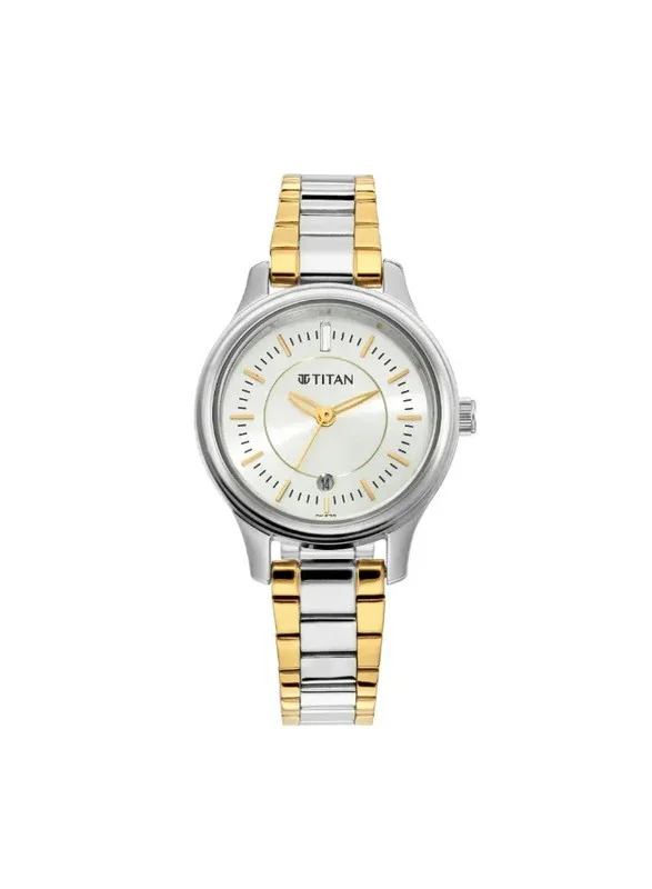 تيتان Titan Quartz Analog with Date Watch for Women With Silver Dial Two Toned Colour Metal Strap