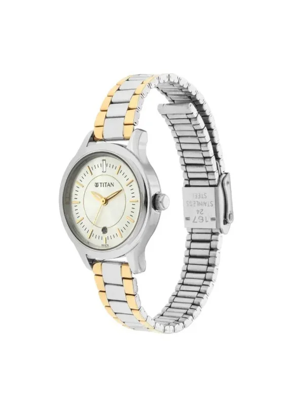 TITAN Titan Quartz Analog with Date Watch for Women With Silver Dial Two Toned Colour Metal Strap