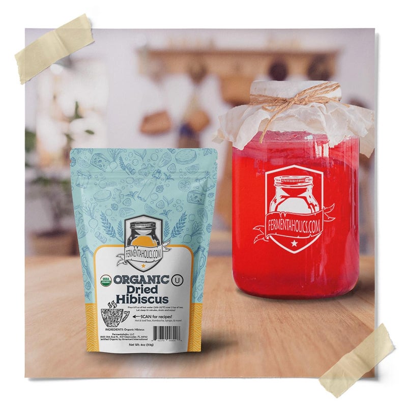 Fermentaholics Dried Hibiscus Flowers, Cut and Sifted â€“ 4 oz â€“ USDA Certified Organic â€“ OU Kosher - Great for Flavoring, Kombucha & Water Kefir - Image 2