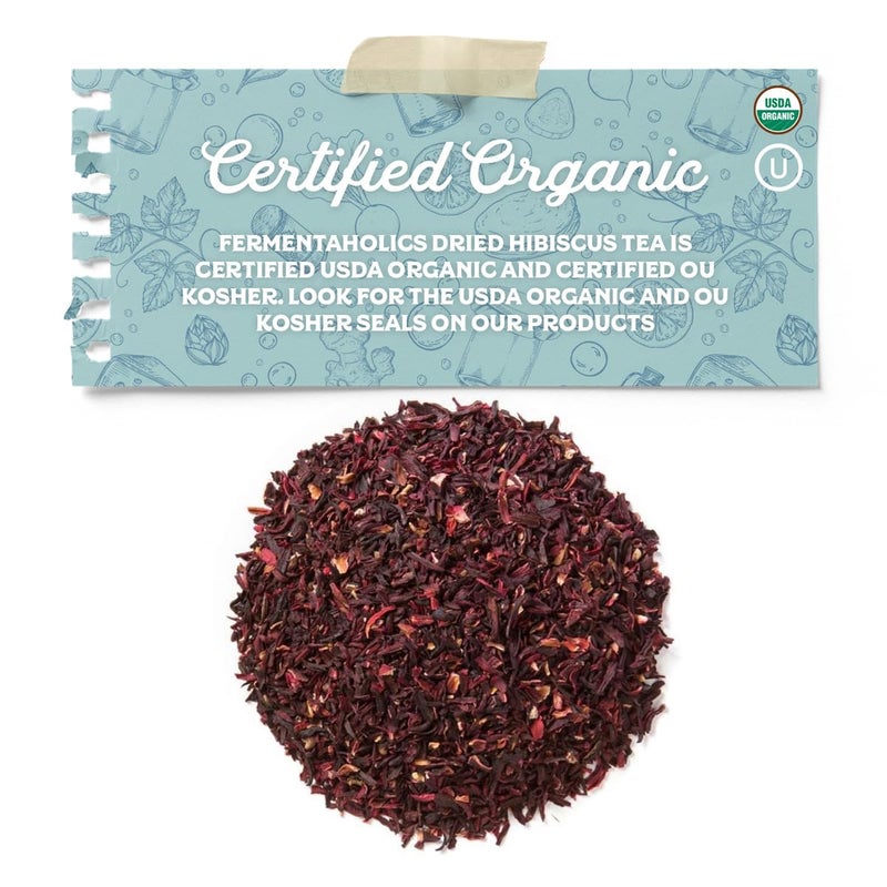 Fermentaholics Dried Hibiscus Flowers, Cut and Sifted â€“ 4 oz â€“ USDA Certified Organic â€“ OU Kosher - Great for Flavoring, Kombucha & Water Kefir - Image 5