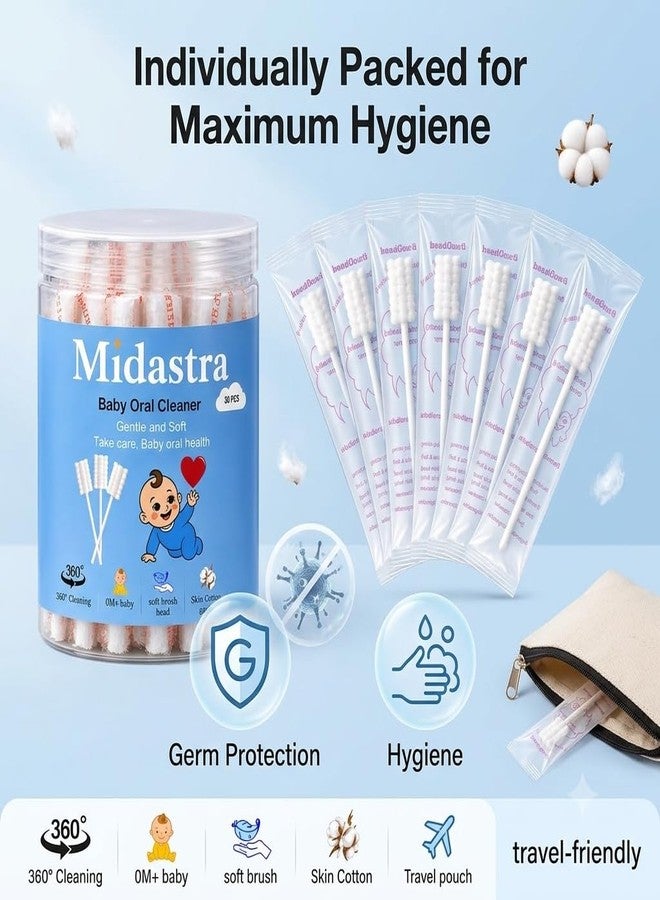 MIDASTRA شاش تنظيف لسان الأطفال من ميداسترا، فرشاة أسنان للأطفال للاستخدام مرة واحدة، فرشاة أسنان للأطفال الصغار لتنظيف الأسنان والفم واللثة، عصا تنظيف أسنان للأطفال الرضع، 30 قطعة، دليل الاستخدام، أبيض - Image 5