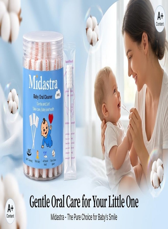 MIDASTRA شاش تنظيف لسان الأطفال من ميداسترا، فرشاة أسنان للأطفال للاستخدام مرة واحدة، فرشاة أسنان للأطفال الصغار لتنظيف الأسنان والفم واللثة، عصا تنظيف أسنان للأطفال الرضع، 30 قطعة، دليل الاستخدام، أبيض - Image 2