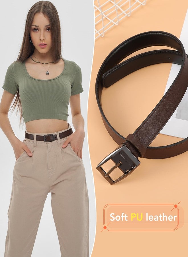 كاجير أحزمة كاجير النسائية القابلة للعكس للجينز، حزام نسائي أسود بإبزيم دبوس دوار (مقاس متوسط، أسود + بني فاتح) - Image 4