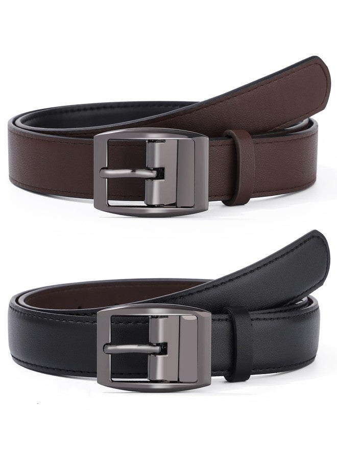 كاجير أحزمة كاجير النسائية القابلة للعكس للجينز، حزام نسائي أسود بإبزيم دبوس دوار (مقاس متوسط، أسود + بني فاتح) - Image 1