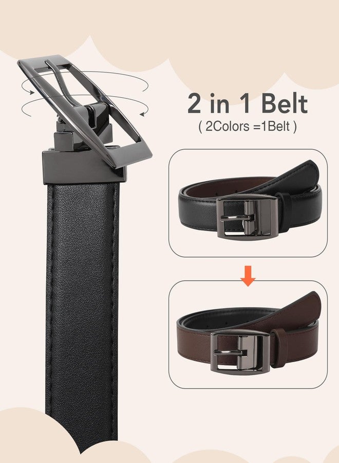 كاجير أحزمة كاجير النسائية القابلة للعكس للجينز، حزام نسائي أسود بإبزيم دبوس دوار (مقاس متوسط، أسود + بني فاتح) - Image 3