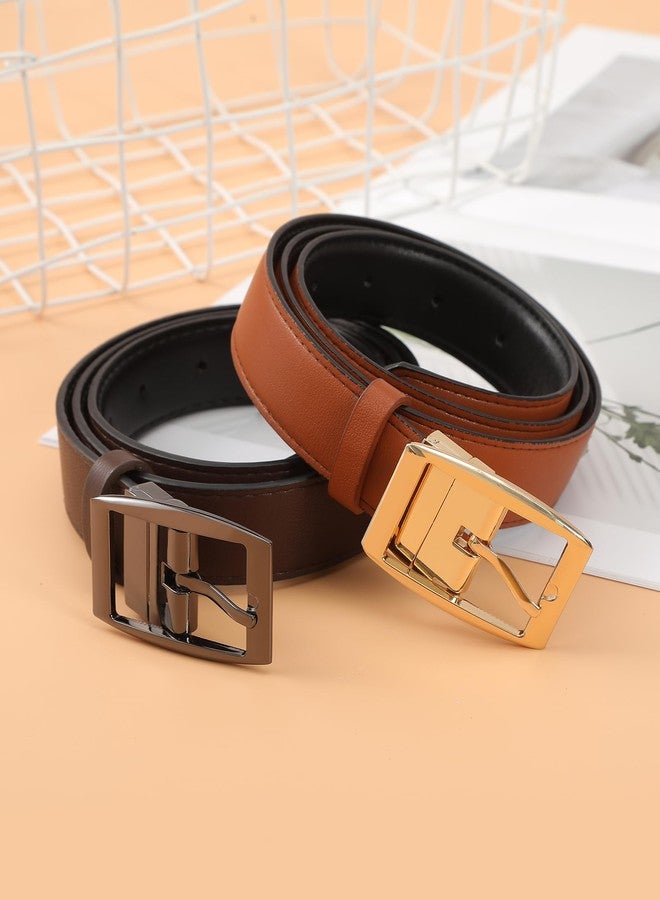 كاجير أحزمة كاجير النسائية القابلة للعكس للجينز، حزام نسائي أسود بإبزيم دبوس دوار (مقاس متوسط، أسود + بني فاتح) - Image 5