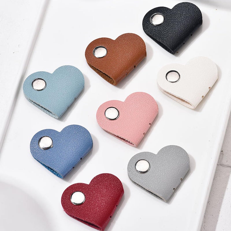 White Heart Shaped PU Leather Cord Organizer For Earphones Charging Wires - Image 5
