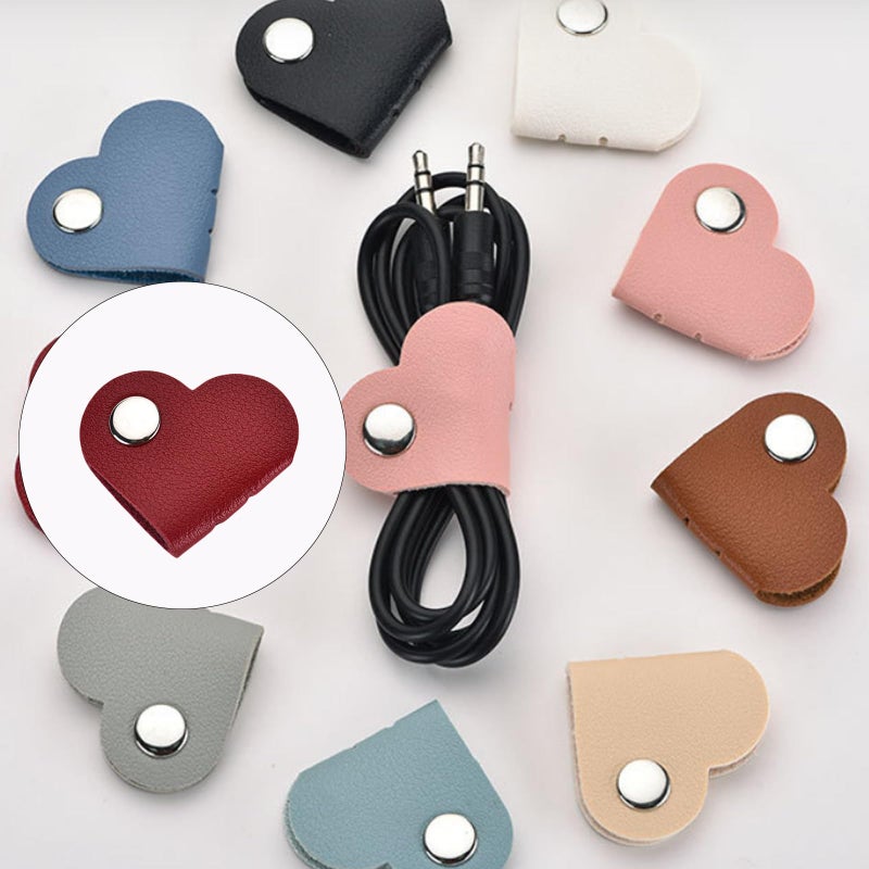 White Heart Shaped PU Leather Cord Organizer For Earphones Charging Wires - Image 3