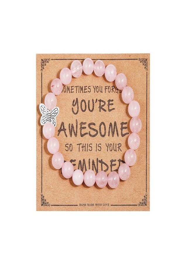 Pingyongchang Inspirational Bracelets for Women Natural Stone Healing Relaxation Chakra Bracelet for Graduation Birthday Christmas Mothers day Valentines Thanksgiving Gifts for Her Mom Best Friend Sister-Pink Quartz - Image 1