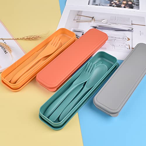 CUNTAUK Reusable Travel Utensils Set with Case, 4 Sets Plastic Portable Knife Fork Spoons Tableware for Kids Adults Travel Picnic Camping Utensils - Image 5
