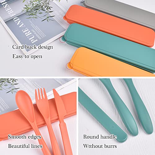CUNTAUK Reusable Travel Utensils Set with Case, 4 Sets Plastic Portable Knife Fork Spoons Tableware for Kids Adults Travel Picnic Camping Utensils - Image 4