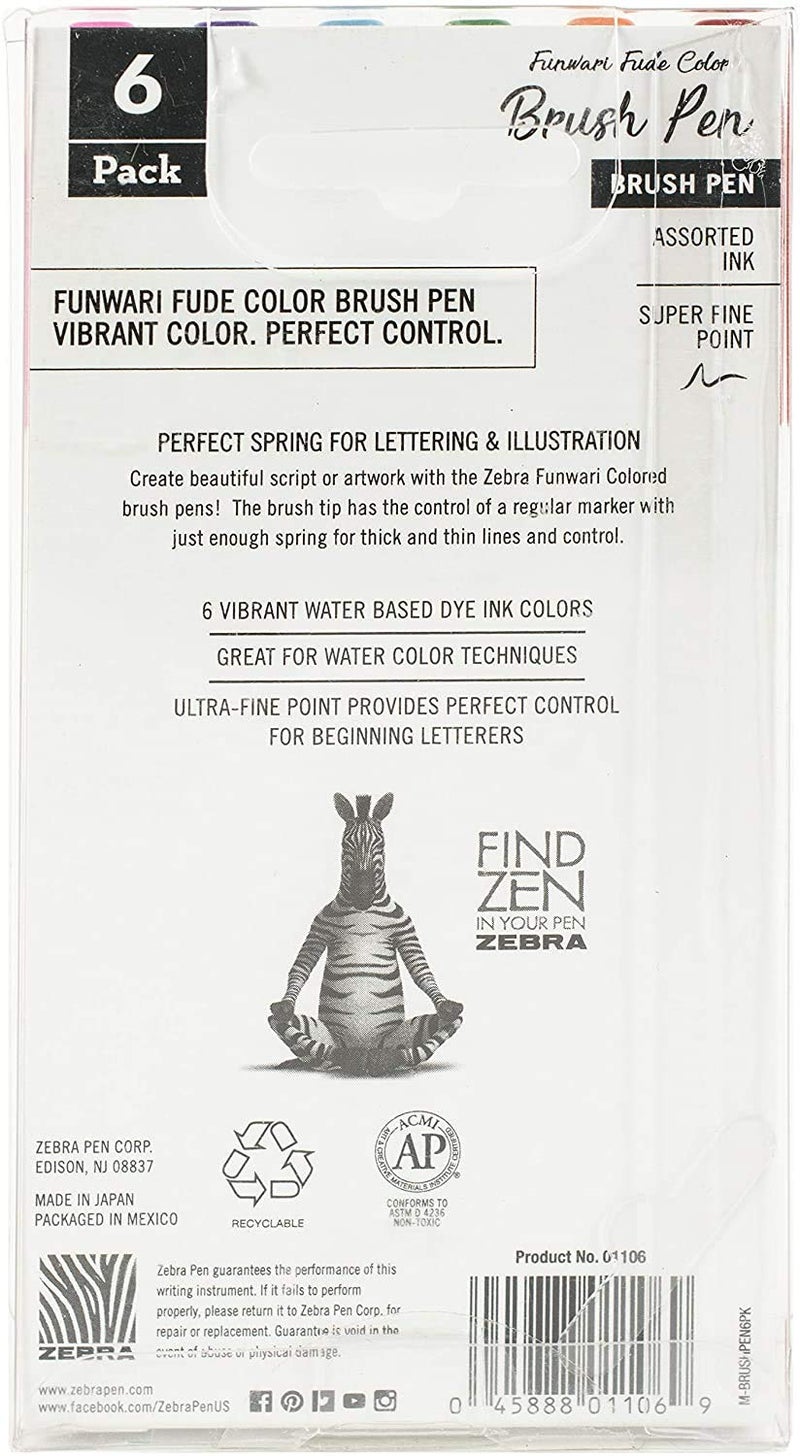 ZEBRA PEN Brush, Point, Assorted Colors, 6-Count Zebra FUNWARI Pen ST 6/PKG, 6-Pack - Image 2