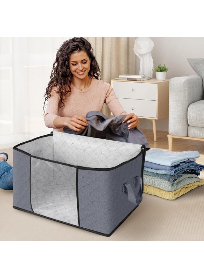 Fab totes 3-Pack Clothes Storage, Foldable Blanket Storage Bags, Storage Containers for Organizing Bedroom, Closet, Clothing, Comforter, Organization and Storage with Lids and Handle, Grey  - Image 2
