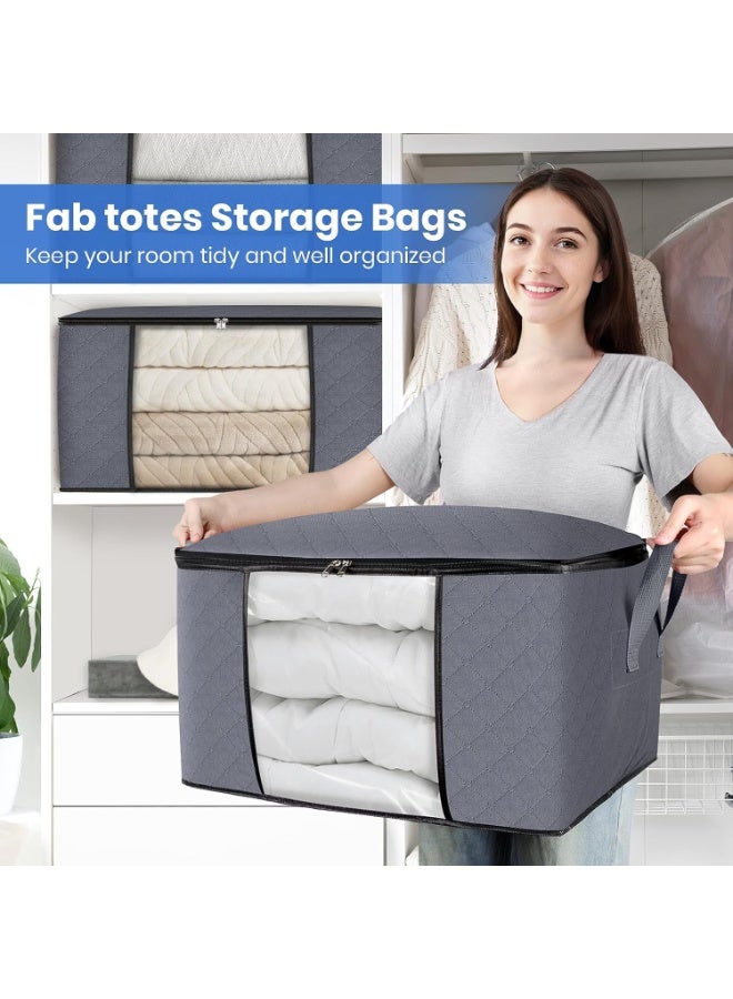 Fab totes 3-Pack Clothes Storage, Foldable Blanket Storage Bags, Storage Containers for Organizing Bedroom, Closet, Clothing, Comforter, Organization and Storage with Lids and Handle, Grey  - Image 5