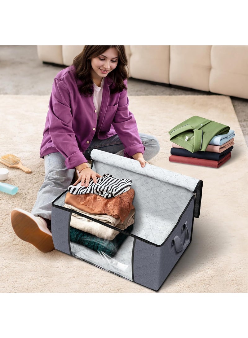 Fab totes 3-Pack Clothes Storage, Foldable Blanket Storage Bags, Storage Containers for Organizing Bedroom, Closet, Clothing, Comforter, Organization and Storage with Lids and Handle, Grey  - Image 4