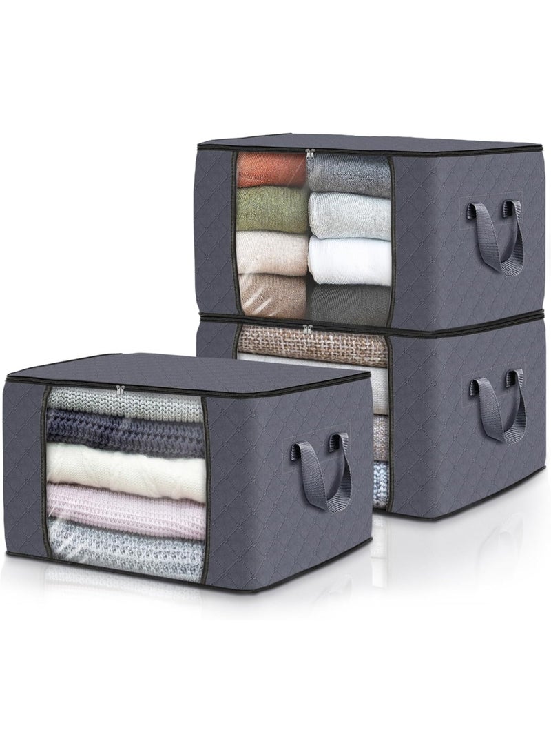 Fab totes 3-Pack Clothes Storage, Foldable Blanket Storage Bags, Storage Containers for Organizing Bedroom, Closet, Clothing, Comforter, Organization and Storage with Lids and Handle, Grey  - Image 1