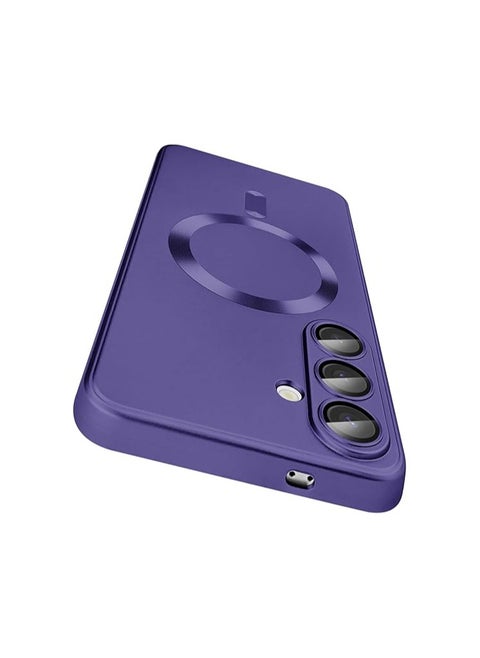 Magnetic for Samsung Galaxy S24 Fe Case [Compatible with MagSafe][Built-in Camera Lens Protector] Slim Soft Silicone Bumper Shockproof Metallic Luster Phone Shell (Purple)