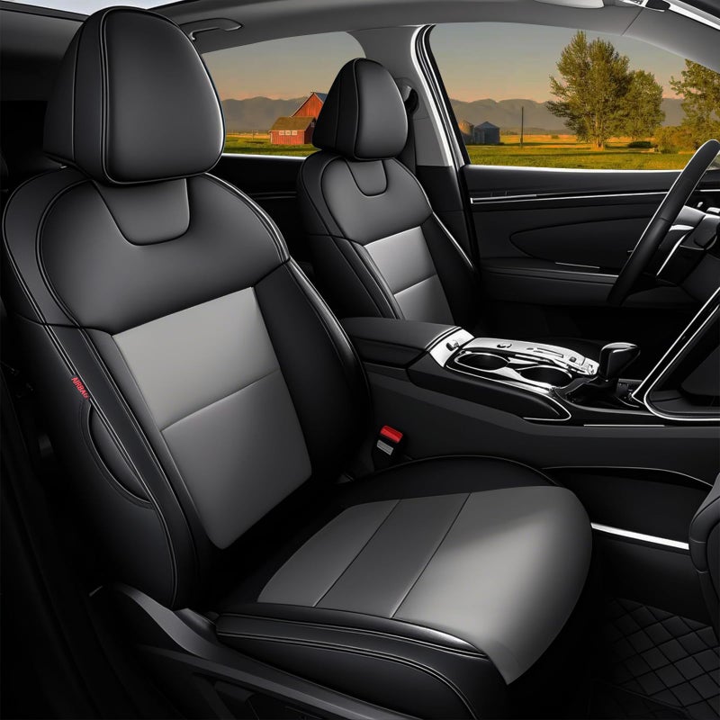 أغطية مقاعد جلدية مخصصة تناسب هيونداي توكسون بنزين 2022 2023 2024 2025 XRTSESELN LineLimited 5 مقاعد مجموعة كاملة أسود رمادي