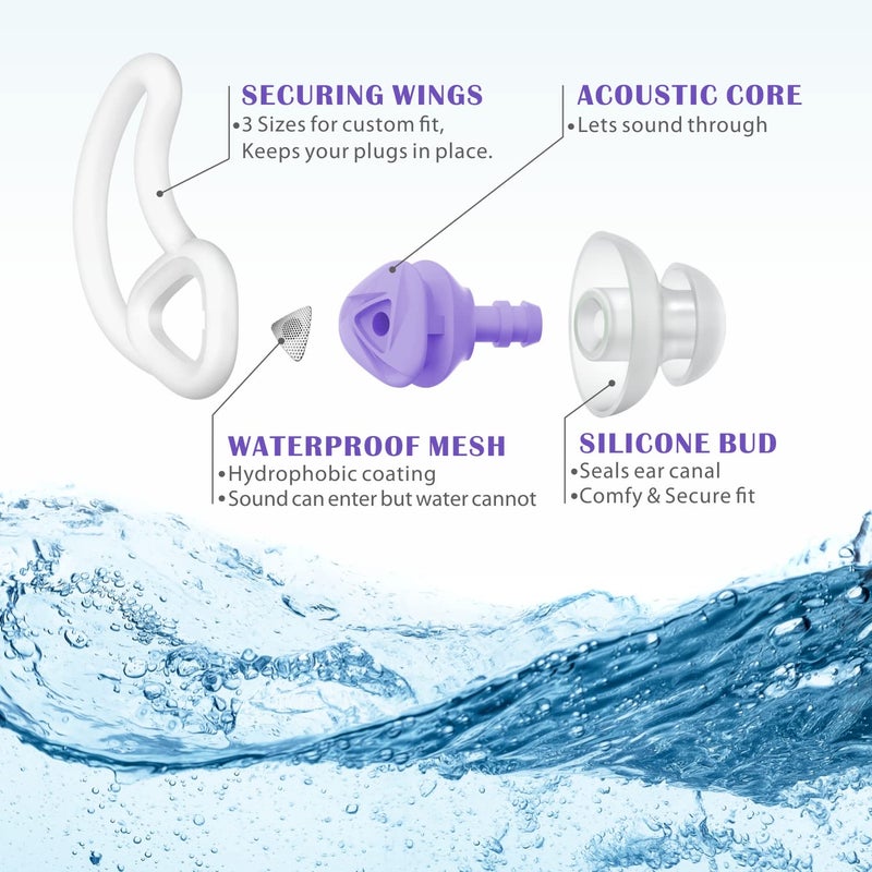 Hearprotek [2 Pairs] Swimmer Ear Plugs, Custom-fit Water Protection Adult Swimming earplugs for Swimmers Water Pool Shower Bathing and Other Water Sports (Purple) - Image 2