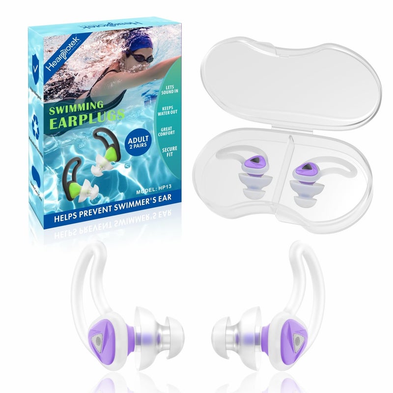 Hearprotek [2 Pairs] Swimmer Ear Plugs, Custom-fit Water Protection Adult Swimming earplugs for Swimmers Water Pool Shower Bathing and Other Water Sports (Purple) - Image 1