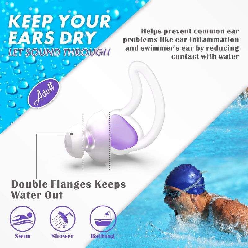 Hearprotek [2 Pairs] Swimmer Ear Plugs, Custom-fit Water Protection Adult Swimming earplugs for Swimmers Water Pool Shower Bathing and Other Water Sports (Purple) - Image 3