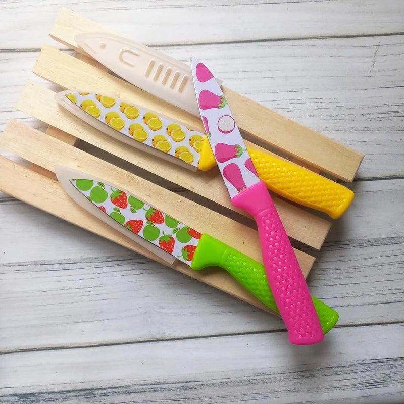 9UP Stainless Steel Fruit Printed Kitchen Knife Chef Knife Set with NonSlip Handle and Blade Cover Pack of 2Set MultiDesign - Image 1