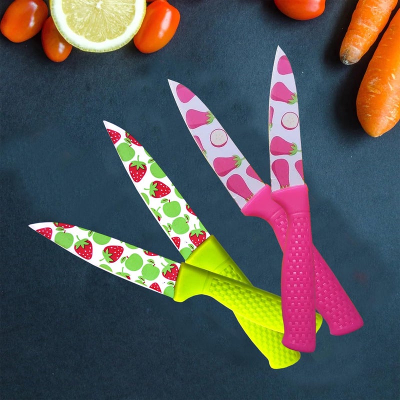 9UP Stainless Steel Fruit Printed Kitchen Knife Chef Knife Set with NonSlip Handle and Blade Cover Pack of 2Set MultiDesign - Image 4