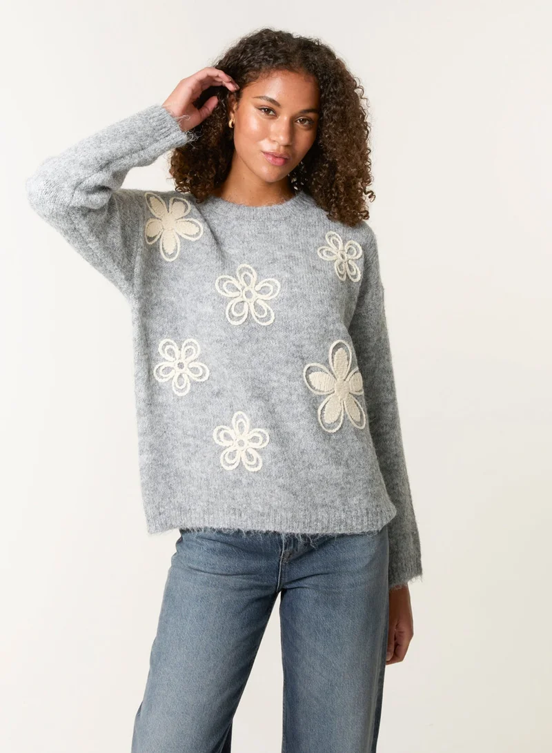 Blue Vanilla Jumper With Embroidered Flowers