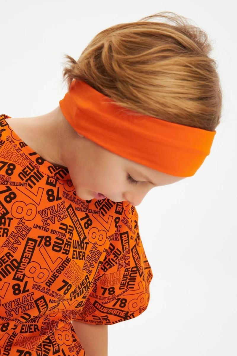 Babygiz Orange-Orange Boy's Cotton Oversize Orange T-Shirt Orange Bandana Set of 2