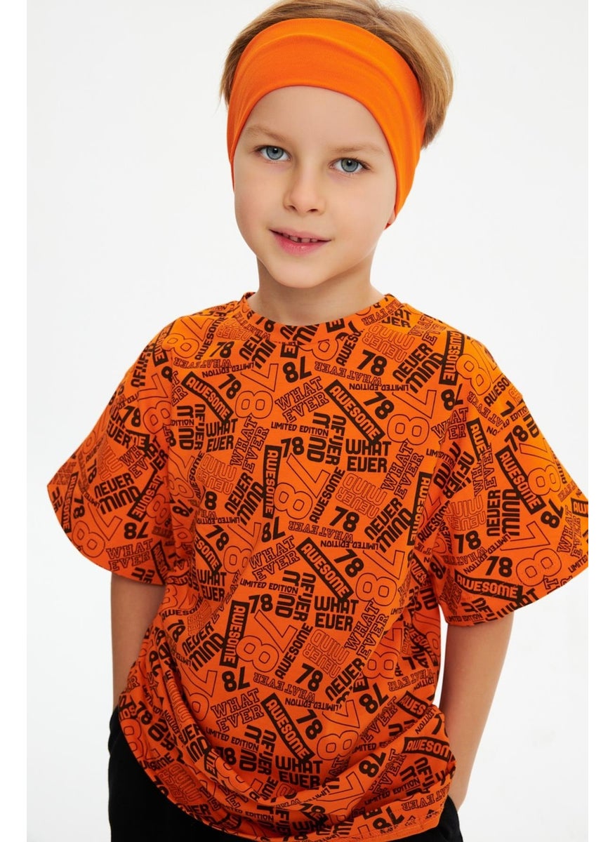 Babygiz Orange-Orange Boy's Cotton Oversize Orange T-Shirt Orange Bandana Set of 2  - Image 5