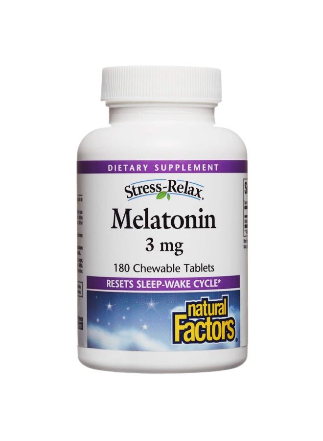 natural Factors Stress-Relax Melatonin 3 mg by Natural Factors, Natural Sleep Aid, Resets the Sleep-Wake Cycle, 180 chewable tablets (180 servings), Peppermint Flavor  - Image 1