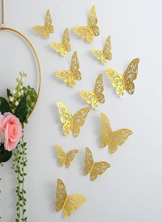 DMAYA 3D Butterfly Wall Decor with Sticking Pads | Metallic Party & Home Decoration Stickers | Set of 12 | Golden | Reusable | DIY Art Decor - Image 1