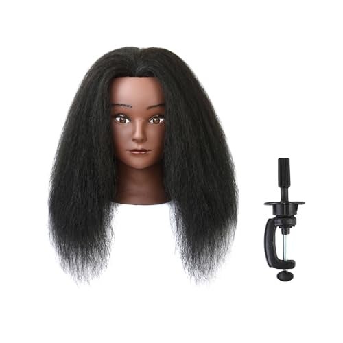 yantaisiyu Mannequin Head Hair Styling Training Head 14 inches Manikin Cosmetology Doll Head for Hairdresser Practice Braiding with Clamp Stand Black - Image 1