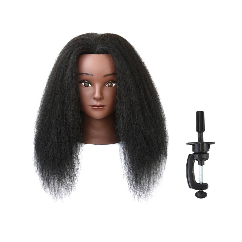 yantaisiyu Mannequin Head Hair Styling Training Head 14 inches Manikin Cosmetology Doll Head for Hairdresser Practice Braiding with Clamp Stand Black - Image 2