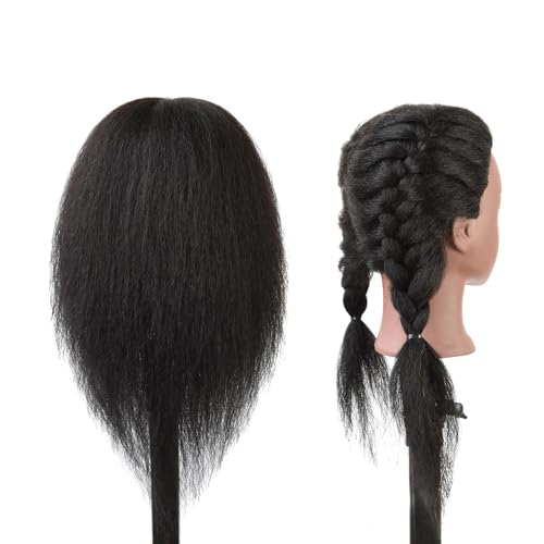 yantaisiyu Mannequin Head Hair Styling Training Head 14 inches Manikin Cosmetology Doll Head for Hairdresser Practice Braiding with Clamp Stand Black - Image 3