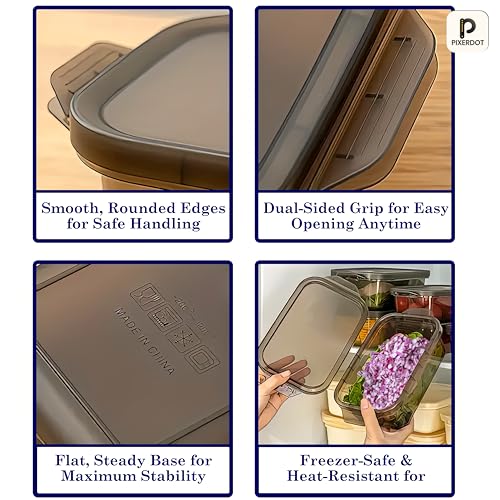 PIXERDOT® Set Of 6 1200ml - Multipurpose Food Storage Container For Kitchen, Airtight & Leakproof, BPA-Free Plastic Food Containers With Lids, Kitchen & Fridge Organizer Storage Container, Food Box - Image 4