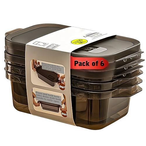 PIXERDOT® Set Of 6 1200ml - Multipurpose Food Storage Container For Kitchen, Airtight & Leakproof, BPA-Free Plastic Food Containers With Lids, Kitchen & Fridge Organizer Storage Container, Food Box - Image 1