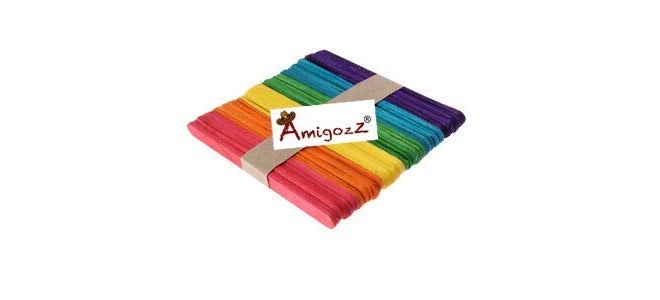 AmigozZ عصي الآيس كريم الخشبية الملونة للحرف اليدوية والهوايات، والتدوين، وأعمال المشاريع : عبوة 100 قطعة - Image 1