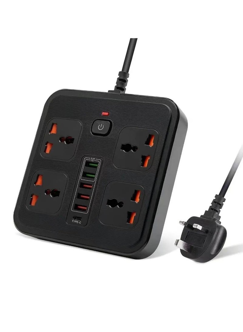 Extension lead with usb slots 4 ac way outlets 3000W 10A 3M 9.84FT power strip 5 usb 1 type c slots charging overload protection power plug extension for home and office. - Image 1